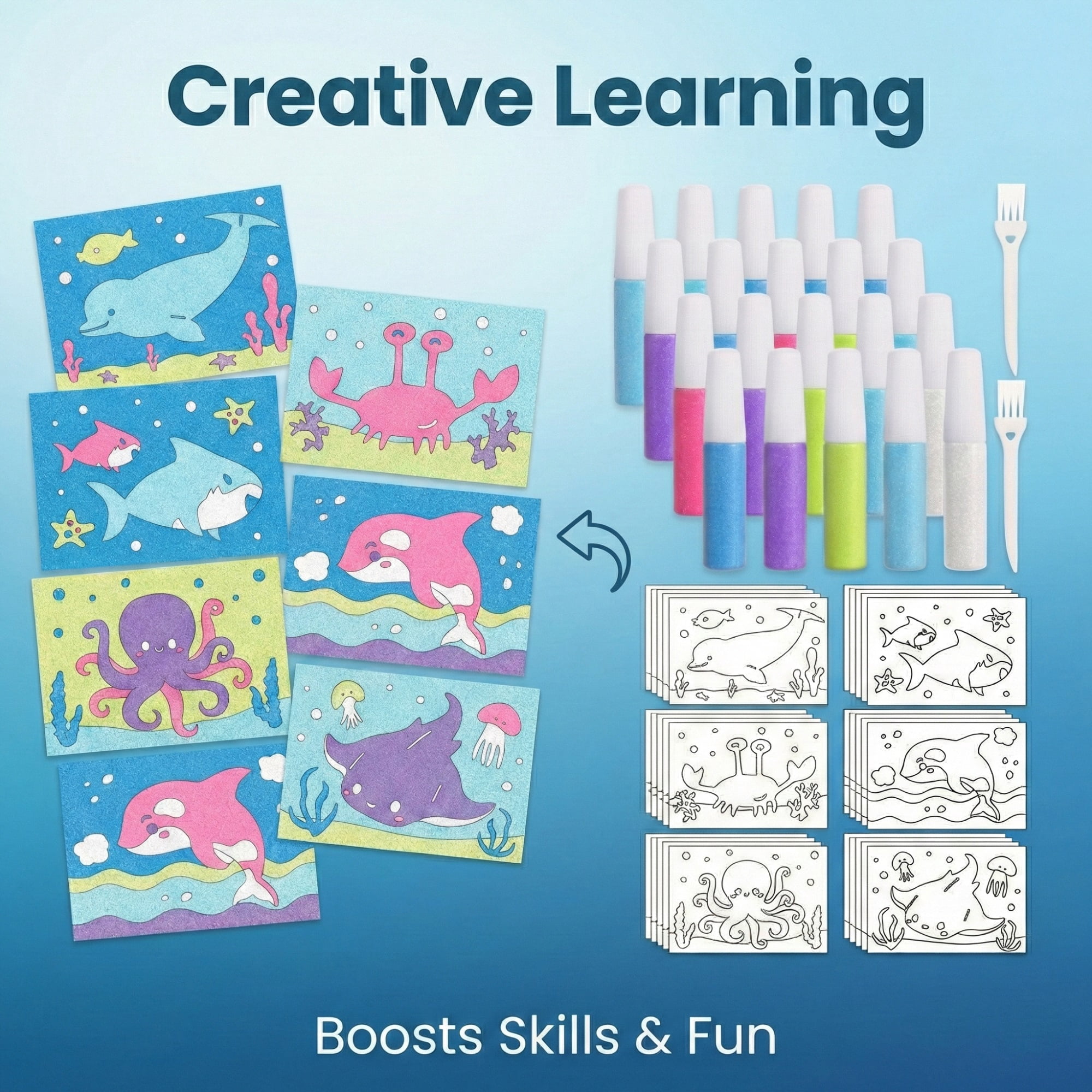30 Packs Ocean Sand Art Kits for Kids - Bulk Sea Creature Craft Activities for Boys Girls Ages 4-8 8-12, Complete DIY Art Set with 20 bottles of Sand, Ideal Birthday Party Favors & Classroom Rewards