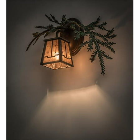 

Meyda 164591 16 in. Pine Branch Valley View Right Wall Sconce Cafe Noir Green & T-Bronze Silver Mica