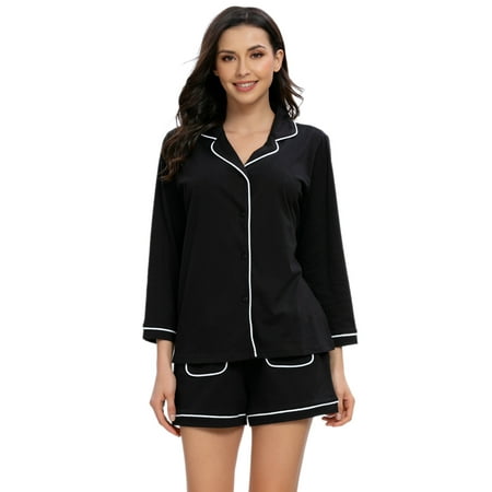 

MintLimit Women s Comfy Short Sleeves Pajamas Set Sleepwear Tops and Pants Black L