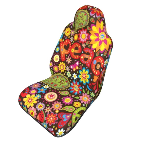Picia Hippie Peace Love Print Waterproof Sweating Car Seat Cover for Post Gym Workout, Running, Beach and Hiking, Universal Fit Anti-Slip Bucket Seat Protector