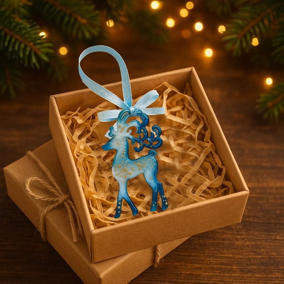 Handmade Resin Christmas Ornament – Blue Holiday Tree Decorations – Artisan Winter Decor for Tree, Wreath, or Gift Use – Durable Festive Keepsake