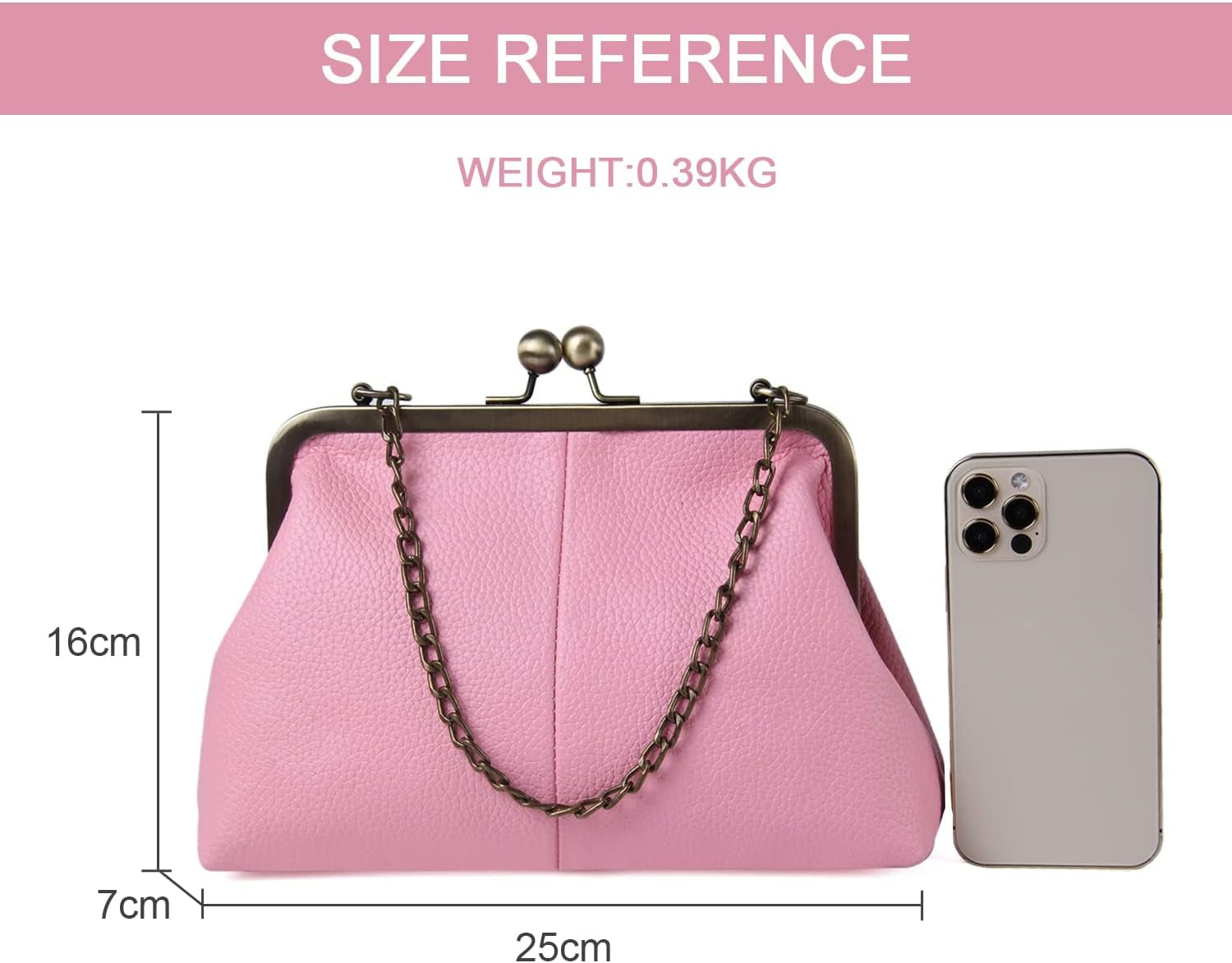 Gioobbt Leather Kiss Lock Clutch with Chain Strap Shoulder Bag Wallet, Bronze