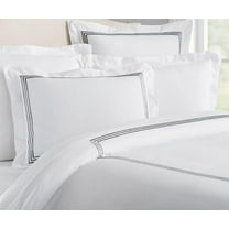 The Tangerine Store 2-Piece Lines Cotton Sateen Duvet Cover Set 63x88 inches - Twin Size, White With Black Embroidered Edge - Zip Closure, 4 Corner Ties, Pre-Washed Fabric