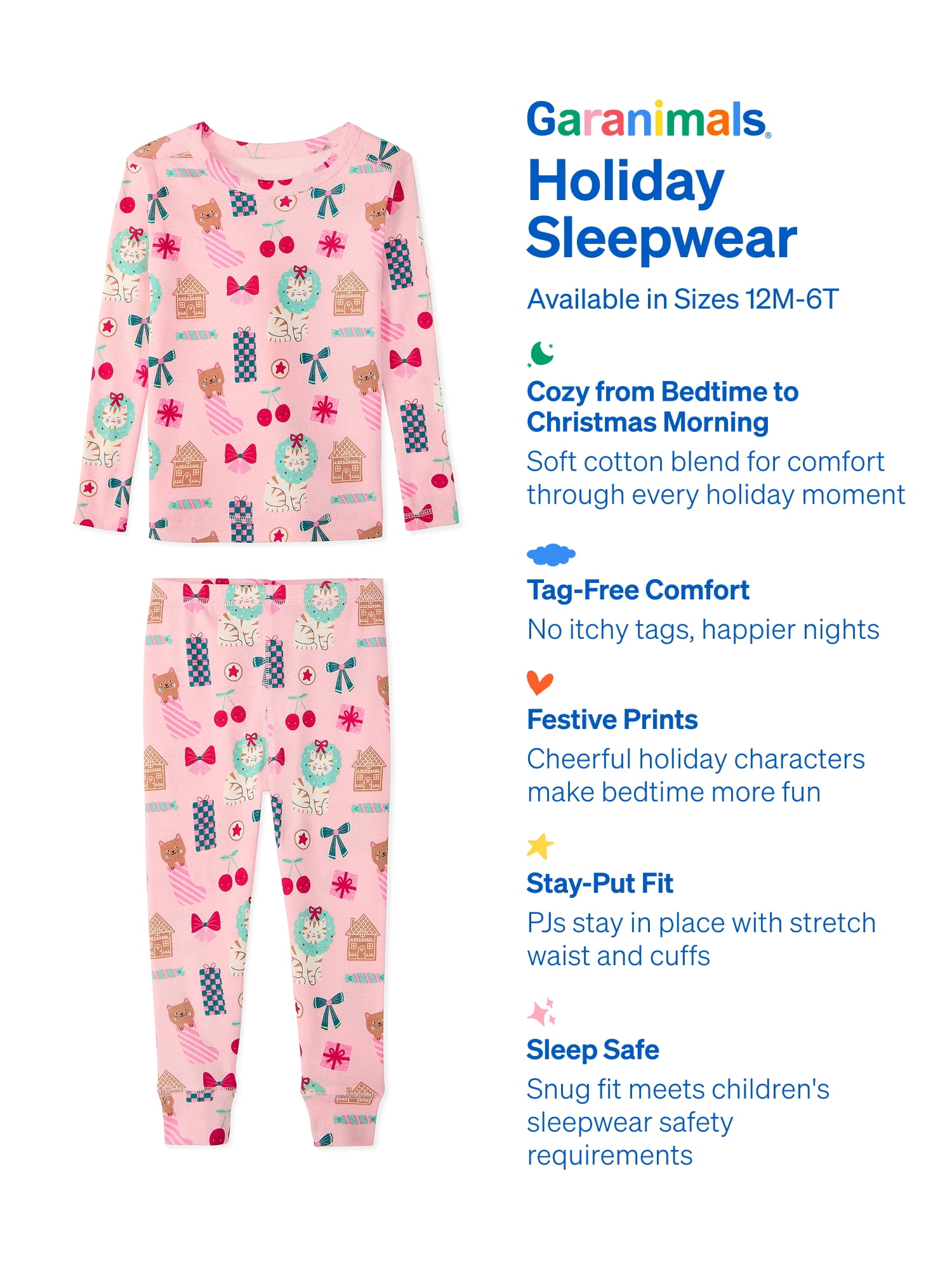Garanimals Toddler Boy & Girl 2‑Piece Christmas Pajama Set, Sizes 12M–6T