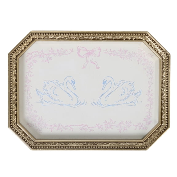 Mainstays Gold Frames Canvas 7.56"x5.59" Art with Blue Swan and Pink Floral
