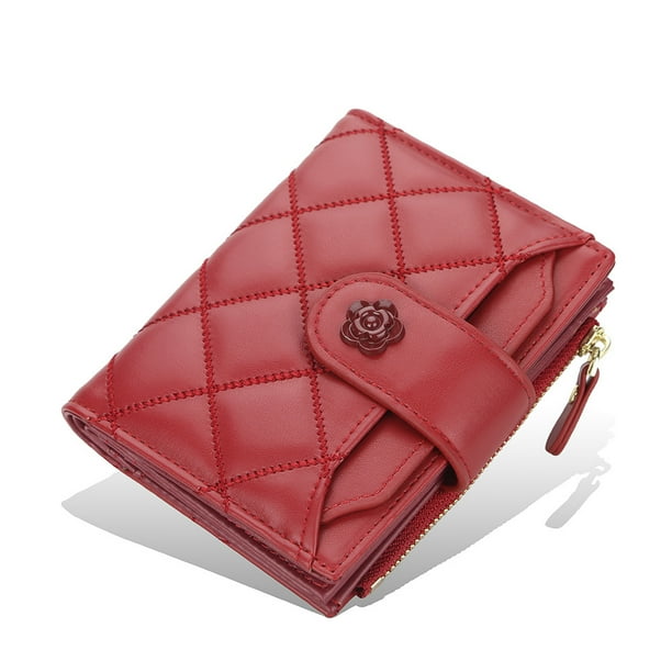 Monedero con hebilla vertical para mujer, monedero corto con diseño de diamantes y múltiples tarjetas, tarjetero con cremallera