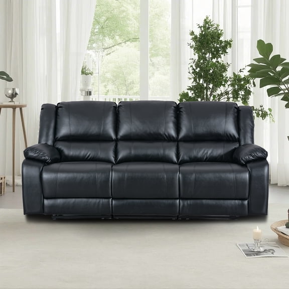 Ellesophas 3-Seat PU Leather Sofa Set, Wide Padded Armrests, Removable Backrest, Perfect for Living Room & Home Theater, Black