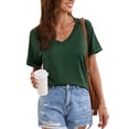 thumbnail image 2 of KingShop Women's T-Shirt Short Sleeve V-Neck Casual Loose Tops Solid Color Basic Tee Loose Fit Blouse Soft Pullover, 2 of 6