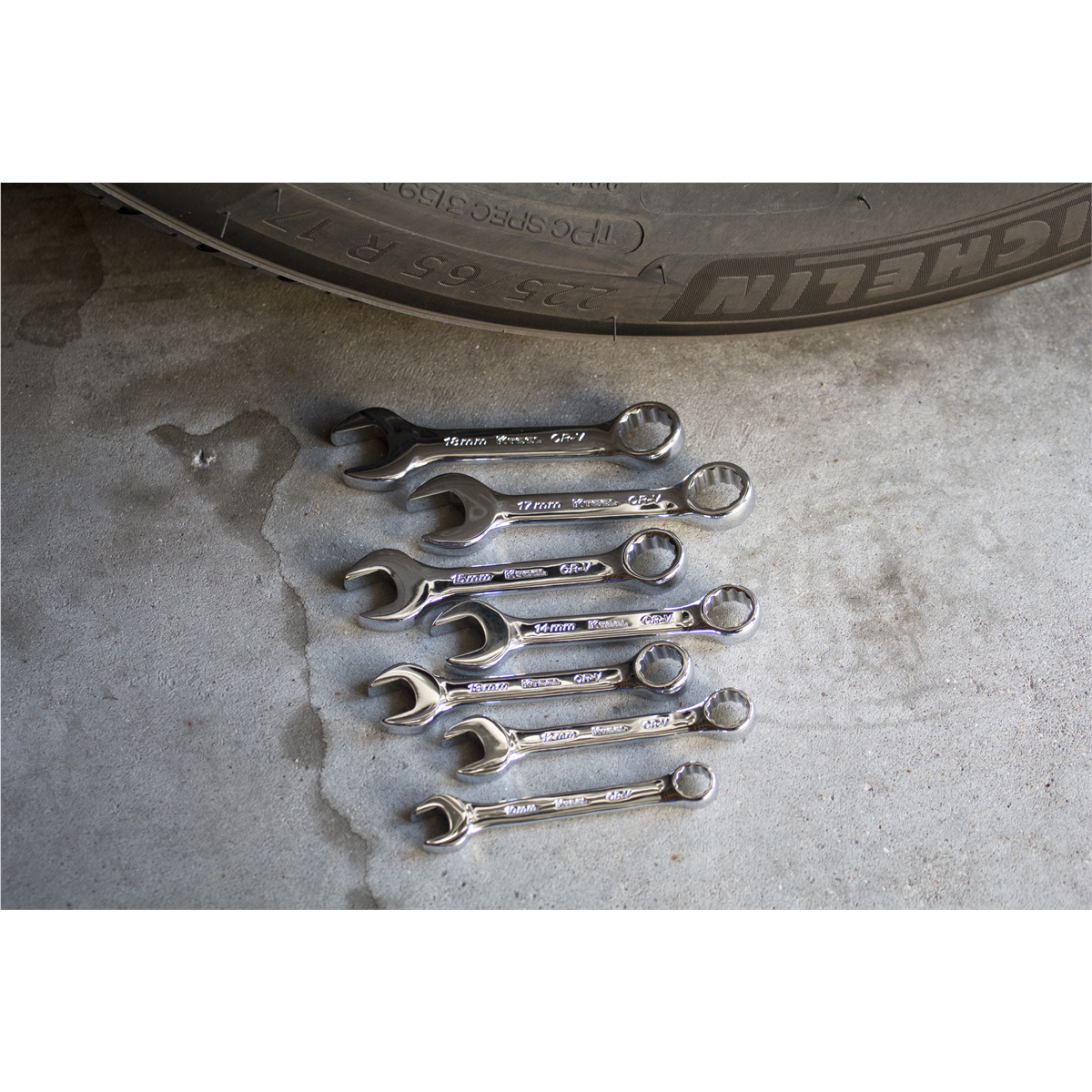 K-Tool 41700 7-pc Metric Short Polished Chrome Combination Wrench Set