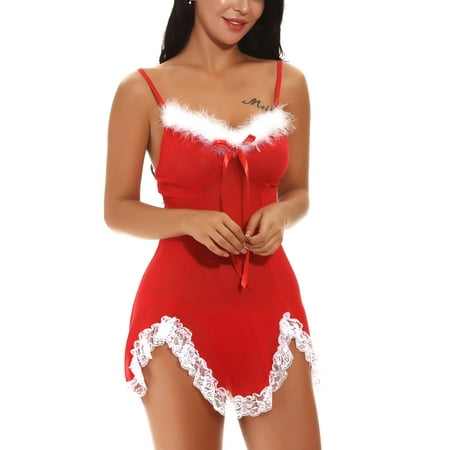 

Tejiojio Snow Clothing Gifts Christmas Women Plush Solid Christmas Lingerie Sets Temptation Babydoll Underpants Underwear Sleepwear Cami Nightdress