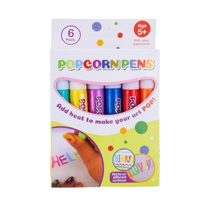 Ooly Magic Puffy Pens, Puffy Popcorn Drawing Pens, Set of 6 Neon Colors  with 3D Ink, Just Add Heat & Watch Art Grow! Creative Markers for Kids 