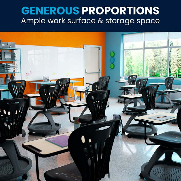 BizChair Black Mobile Desk Chair with 360 Degree Tablet Rotation