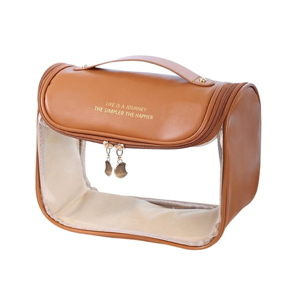 Bolsa de cosméticos transparente, bolsa de viaje para artículos de tocador, porta brochas, multifuncional, impermeable Café