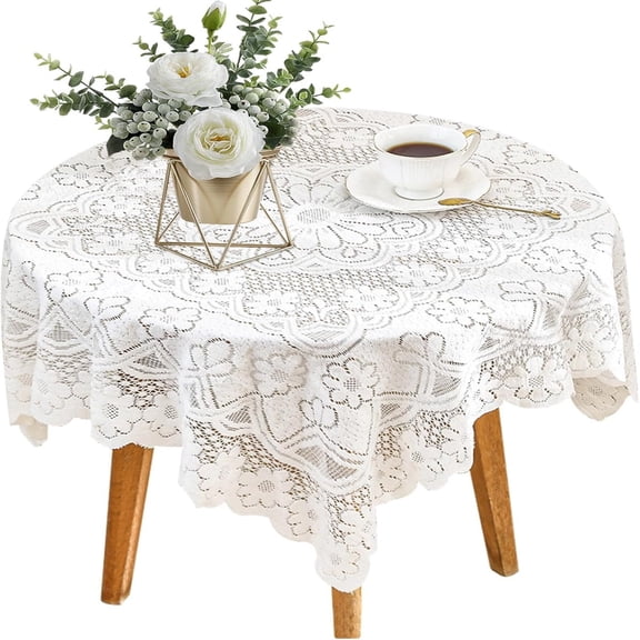 Tunhigl Square Embroidered Vintage Lace Tablecloth 35x35 Inches for Dining Room Coffee Tables Outdoor Tea Parties White