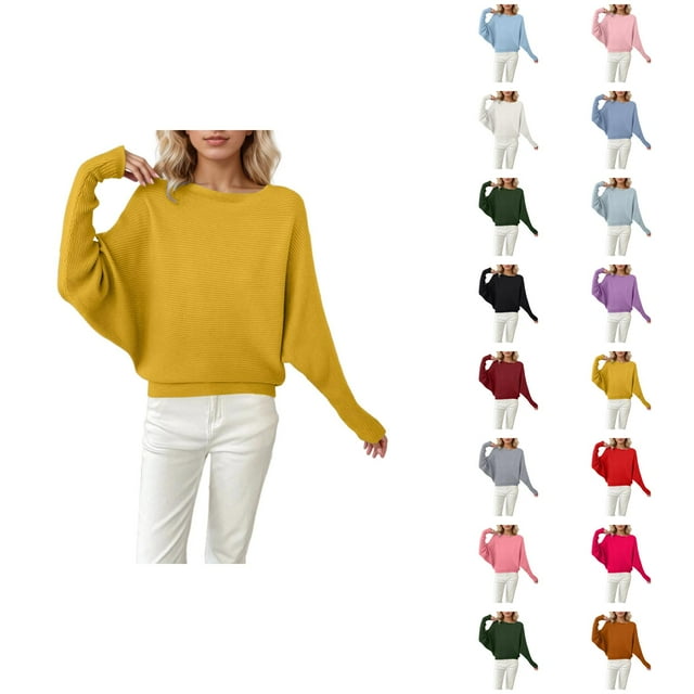 Chandails Surdimensionnés pour Femmes 2026 Mode Automne Hiver Manches Chauve-Souris Col Rond Tricot