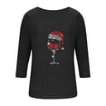 thumbnail image 3 of Christmas Tops for Women Trendy Wine Glass Printed Long Sleeve Ribbed Sweater T-Shirts Crewneck Holiday Outfits (M, Black), 3 of 6