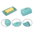 Blue Ceramic Butter Dish with Lid & Handle, Large Rectangular Keeper