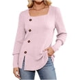 thumbnail image 3 of Women's Knit Tops Ribbed Scoop Neck Sweater, Long Sleeve Pullover Shirts, Brushed Knit Split Hem Button Detail Blouses Top, Loose Fit Casual Fall Winter Layering Shirt, 3 of 9
