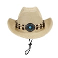 thumbnail image 4 of XINPING Women's Western Straw Cowboy Sun Hat, Wide Brim UV Protection Beach Vacation Hat with Beaded Band and Adjustable Chin Strap for Outdoor Activities, 4 of 5