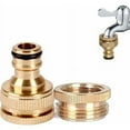 thumbnail image 1 of Conector de latón para grifo de manguera de jardín al aire libre, 1/2 a 3/4, 2 en 1, conector de grifo rápido con rosca hembra para accesorios de manguera de jardín, adaptador de grifo roscado JUN, 1 of 5