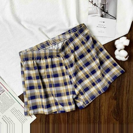 

ALSLIAO Mens Boxer Shorts Underwear Trunk Plaid Cotton Briefs Arrow Pants Loose Casual White L
