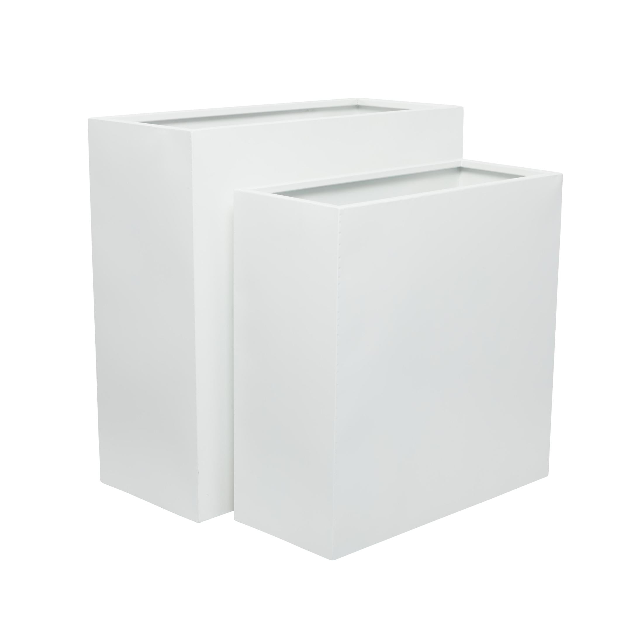 DecMode White Metal Rectangular Indoor Outdoor Planter, Set of 2 28", 24"H