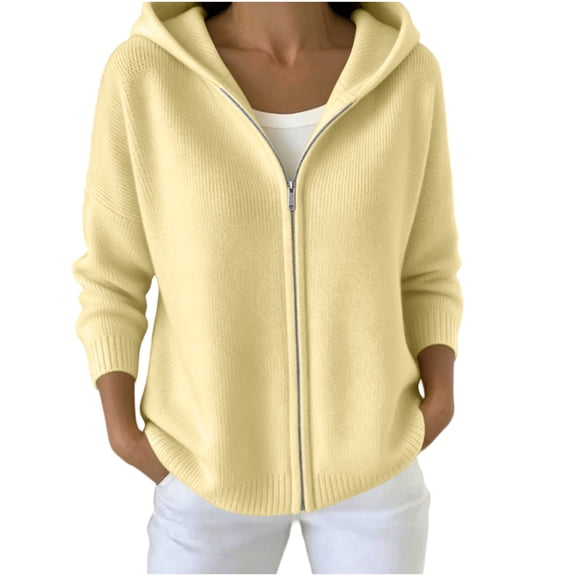NSLGXD Hooded Zip up Knit Cardigan for Women Oversized Long Sleeve Solid Lightweight Sweater Jacket Casual Loose Fit Fall Winter Outerwear Tops S-3XL