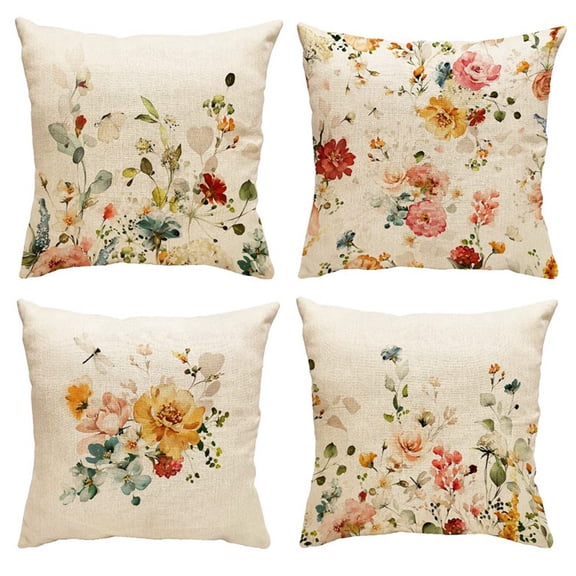 Spring Pillow Covers 18X18 Set Of 4 Farmhouse Throw Pillow Spring Decorations Floral bb84