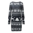 thumbnail image 4 of Robe Noire Femme Mode Décontractée Col Rond Imprimé de Noël Manches Longues Bodycons Mini Robes, 4 of 6