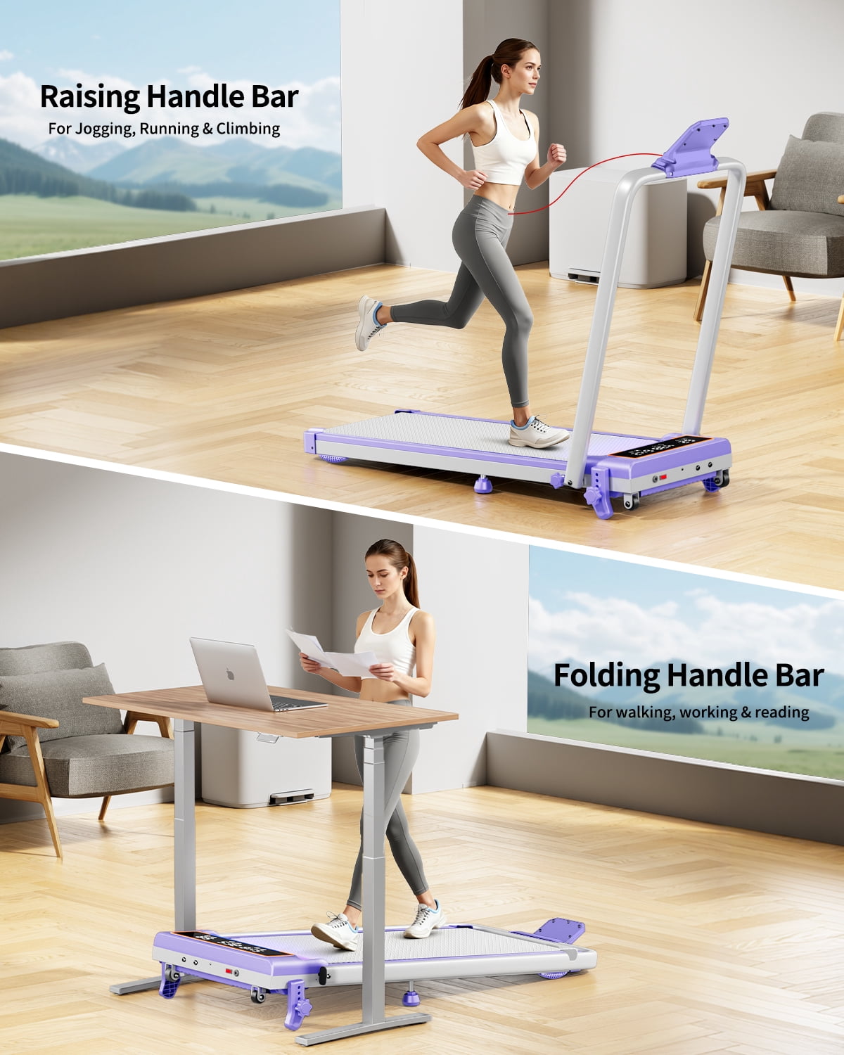 Foldable Treadmill with 10% Incline Upgrade 3.5HP Low Noise Walking Pad Treadmill with Handle Bar 4 in 1 Portable Under Desk Treadmills for Home/Office, 350Lbs Capacity, APP & Remote Control