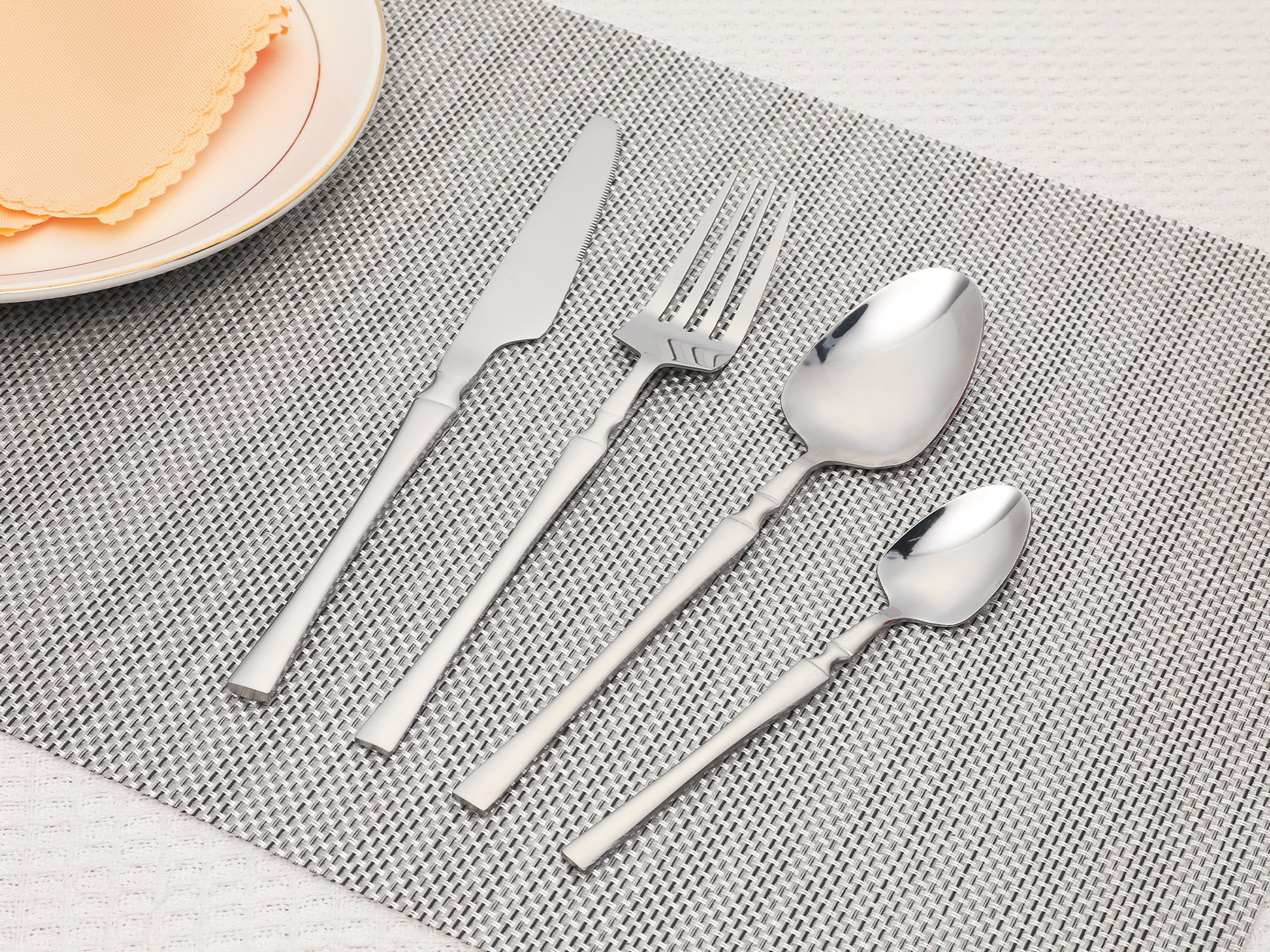Unique Bargains 20 Pcs Stainless Steel Flatware Set Mirror Polished Cutlery Silver