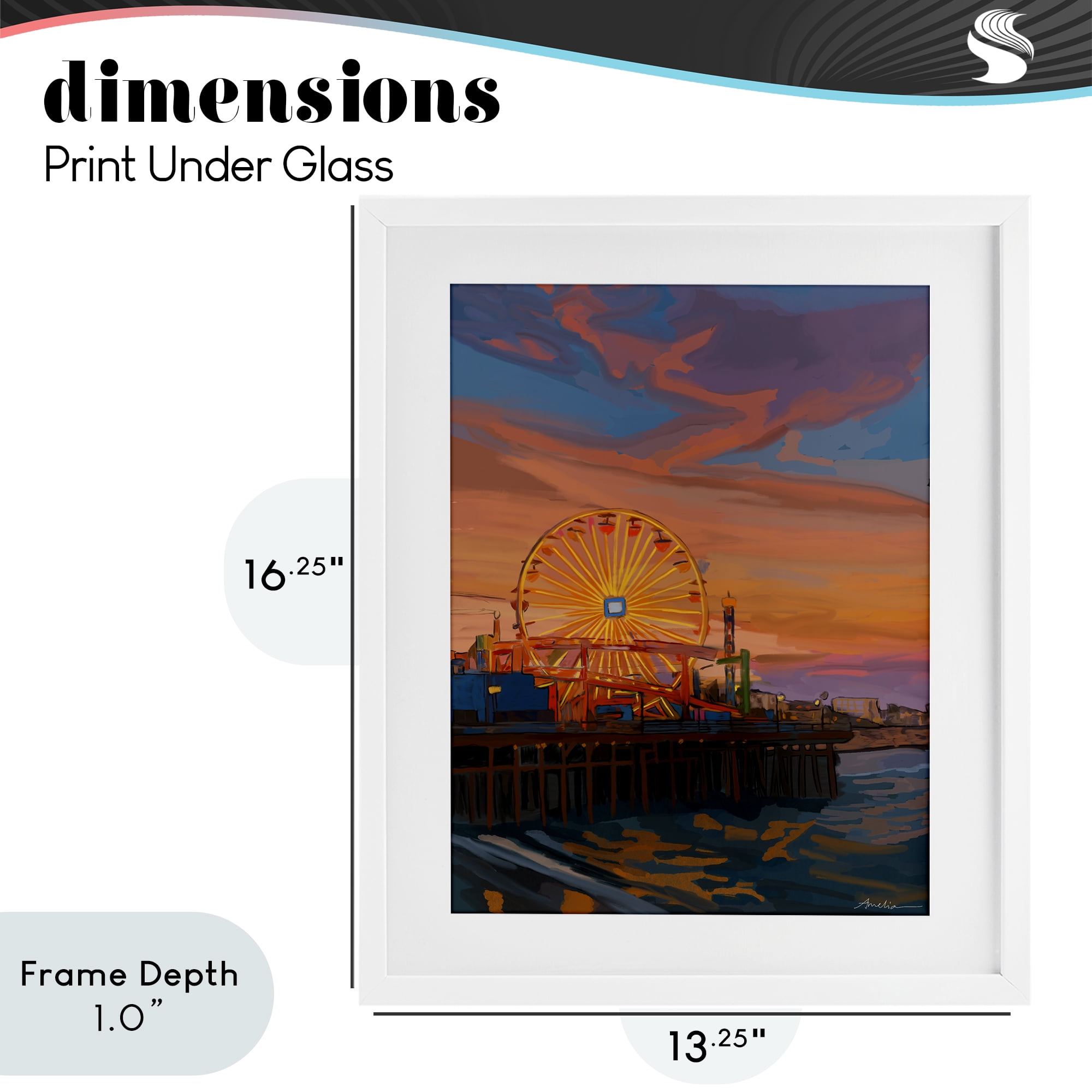 Stupell Industries Santa Monica Pier Sunset White Framed Print Under Glass, design by Amelia Noyes