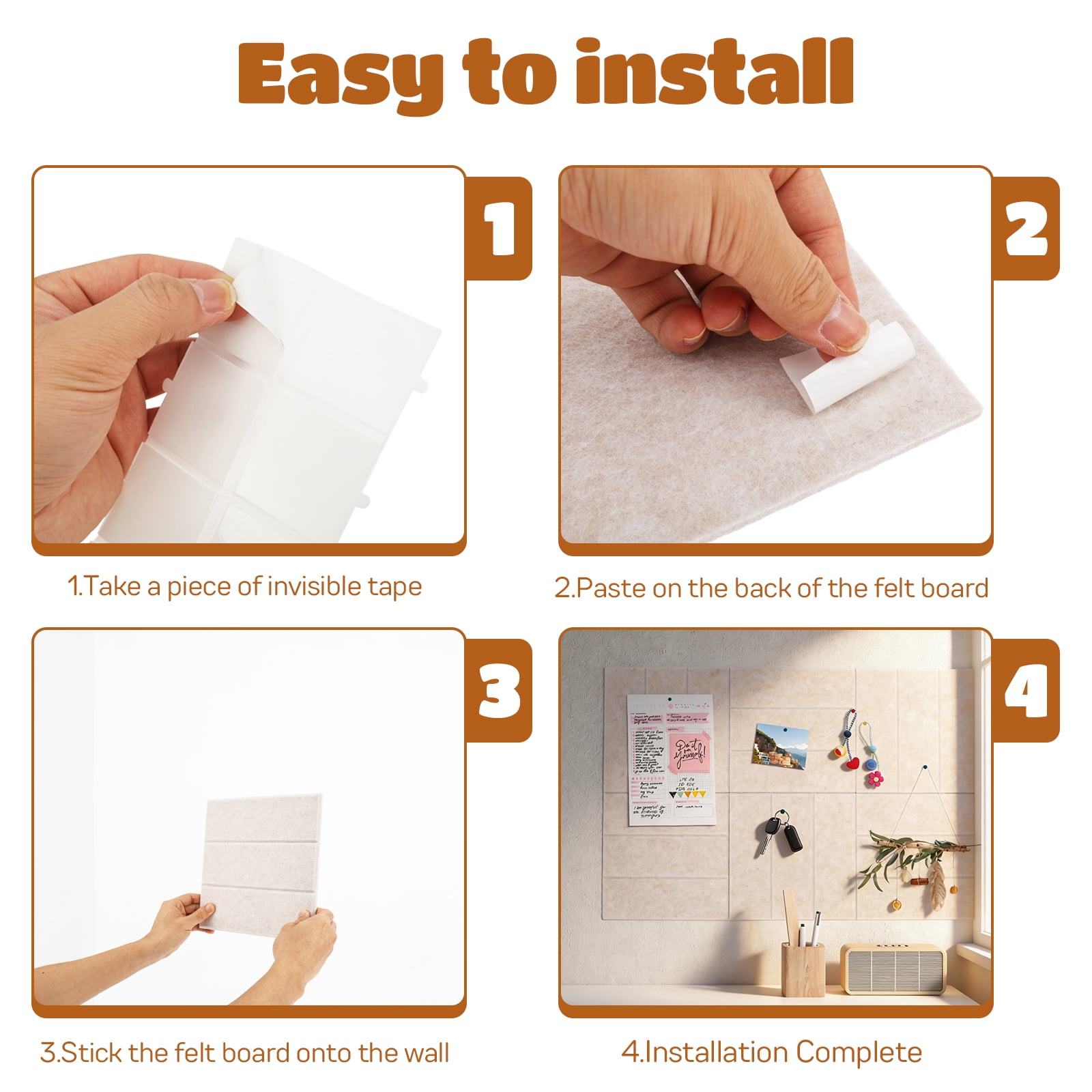 12PCS Felt Bulletin Board Tiles with Adhesive Tabs and Pushpins Felt Wall Tiles Push Pin Board Wall Organizer for Office Home Decoration