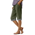 thumbnail image 3 of VBVC Women's Cotton Linen Striped Cuffs Capri Pants with , Wide Leg Summer Trousers For Women , Ladies' Casual Knee Length Shorts with Pockets, S-3XL, 3 of 6