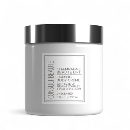 Consult Beaute Unscented Champagne Lift Hydrating Firming Body Cream with Pink Pepperslim, Moisturizer, Tightens Crepey Skin, Tones & Hydrates Dry Skin on Arms & Legs - 8 oz.