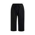thumbnail image 3 of Pants For Women Trendy Solid Color Flax Elastic Long Beach Crop Length Versatile Practical Comfortable Breathable Gathering Vacation Outdoor Activities Trousers, 3 of 7