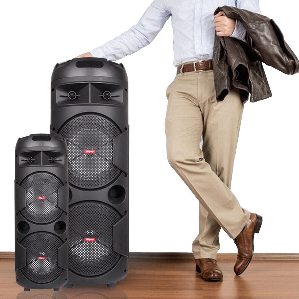 BEYGO Portable Party Speaker with Double Subwoofer Heavy Bass,Bluetooth 5.0 Wireless Outdoor Speaker with Mic, Stereo Sound, for Home, Party, Support FM Radio, Black