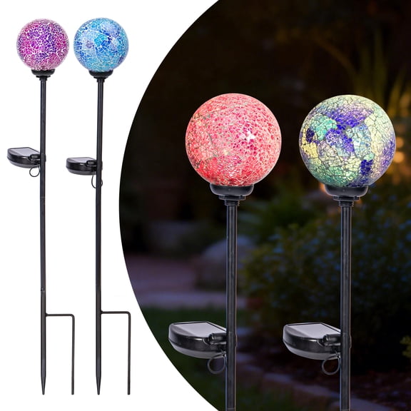 Solar Garden Lights, Mosaic Solar Light Outdoor Waterproof LED Pathway Stake Light for Landscape Patio Yard Deck Walkway Decoration, 2 Pack