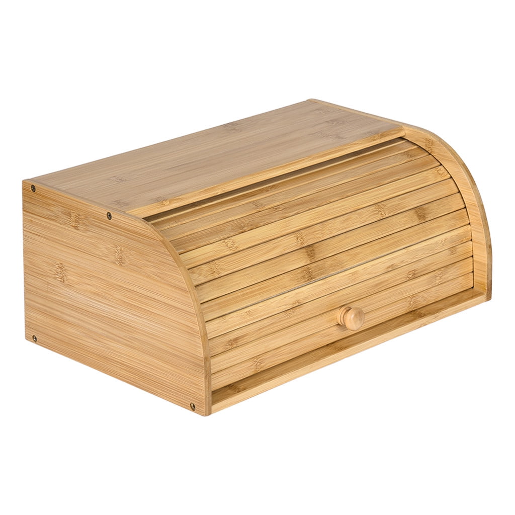 Natural Wooden Roll Top Bread Box Kitchen Food Storage (Bamboo