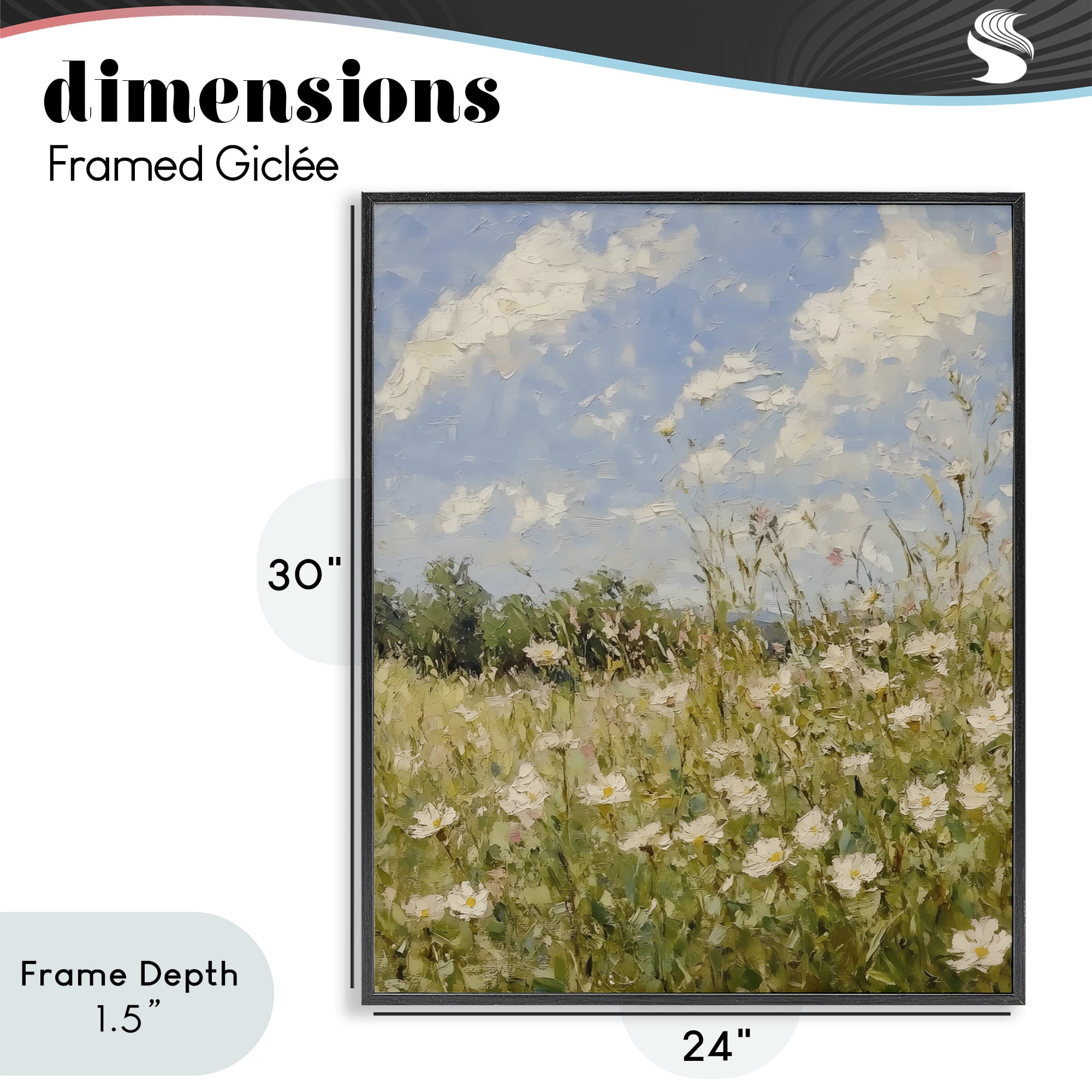 Stupell Industries Wildflower Field Beneath Blue Sky Black Framed Giclee Art, design by LSR Design Studio