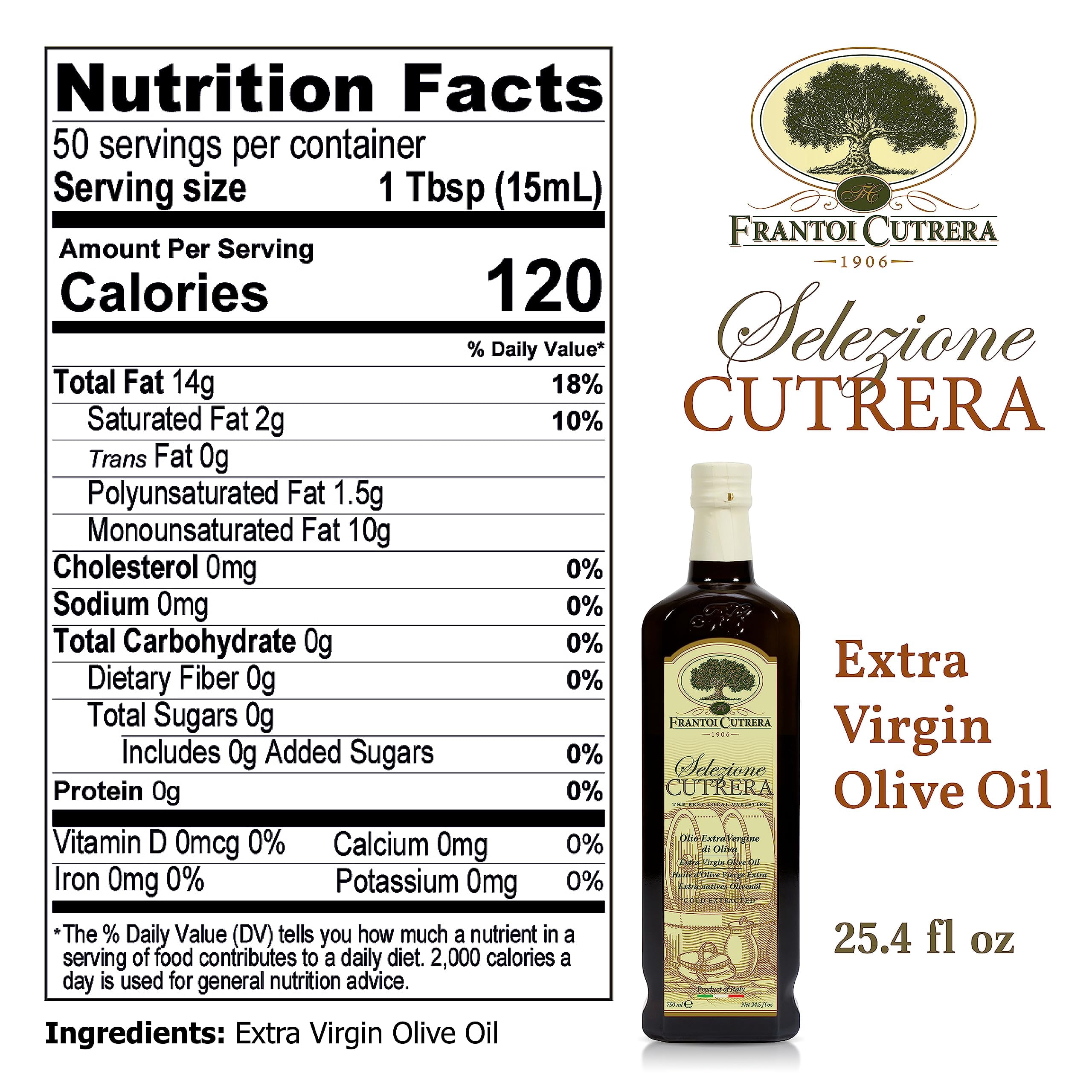 Frantoi Cutrera - Selezione - Extra Virgin Olive Oil from Italy, Sicilian Pure EVOO, Premium 2022/23 Early Harvest First Cold Pressed, Olive Oil High in Polyphenols, 24.5 Fl Oz (Pack of 2)