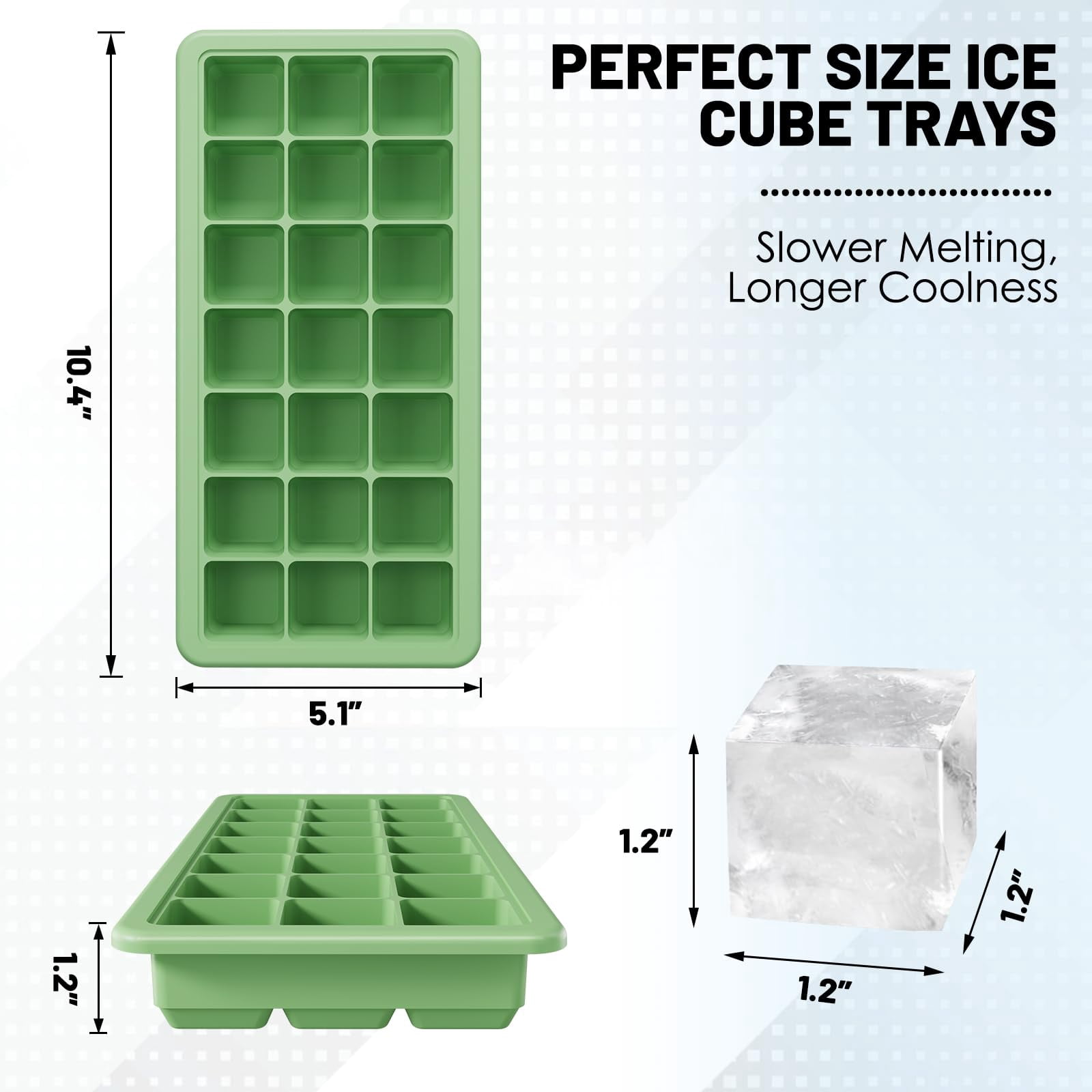 Silicone Ice Cube Trays 3packs  Easy Release Molds With Lid Freezer Stackable Maker For Food Bpa Free (2 Green)