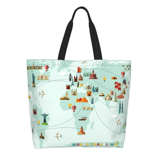 Easygdp World Travel Map Bolsas Tote para Mujer, Bolsos de Hombro para Viaje, Bolsos de Mano de Gran Capacidad para Compras y Trabajo