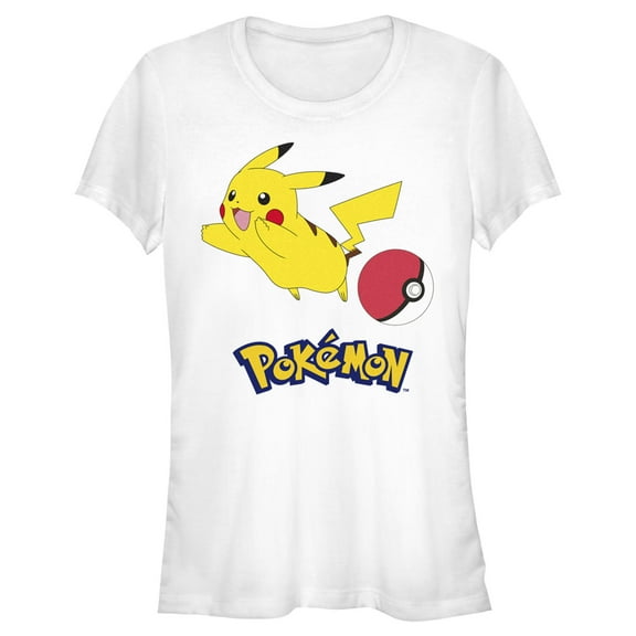Junior's Pokemon Pikachu and Pokeball  Graphic Tee White Medium