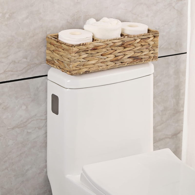 CHOSHOME 3 Section Water Hyacinth Baskets for Shelves, Wicker Storage Baskets for Organizing, 14.5"x 6.5"x 4.6", 2 Pack