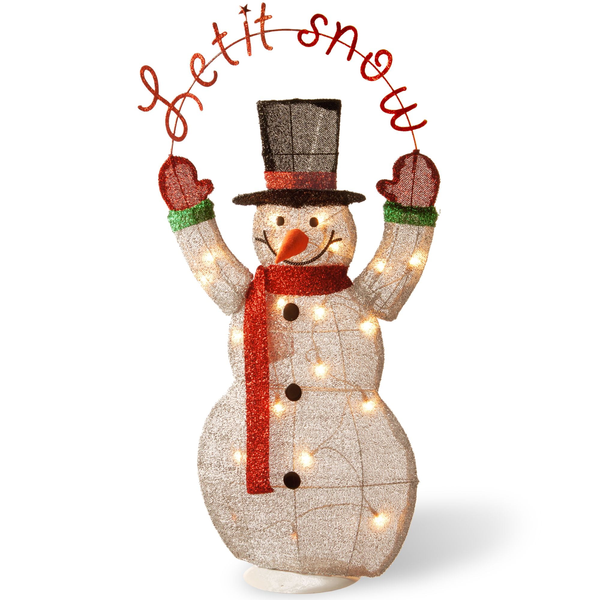 36.5" Pre-Lit Silver Tinsel Snowman Outdoor Christmas Decor - Walmart