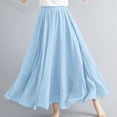 thumbnail image 2 of Womens Linen Maxi Skirts Trendy Elastic Waist Summer Boho Solid Beach Elastic High Waist Pleated A-Line Flowy Swing Long Maxi Skirts, 2 of 6