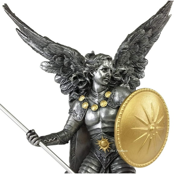 Raphael the Archangel Religious Sculpture Figurine Cold Cast Pewter Silver and Gold Tone