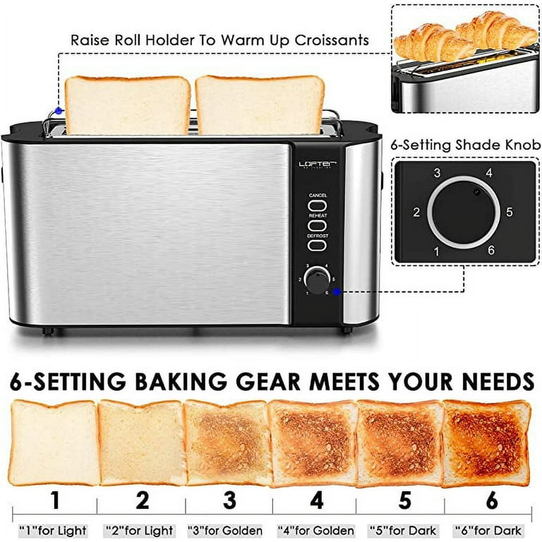 4 Slice Toaster, Long Slot Toasters Best Rated Prime, Stainless Steel Bagel  Toasters with LCD Display, 7 Bread Settings, Bagel/Defrost/Reheat/Cancel