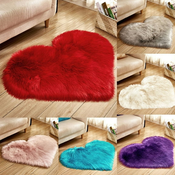 kladzum Heart Shaped Rug Wool Imitation Sheepskin Rugs Faux Non Slip Bedroom Carpet Mats 15.75x19.69inch Area Rug Soft Room Carpet for Home Living Room Sofa Floor Bedroom Valentine's Day Decorations
